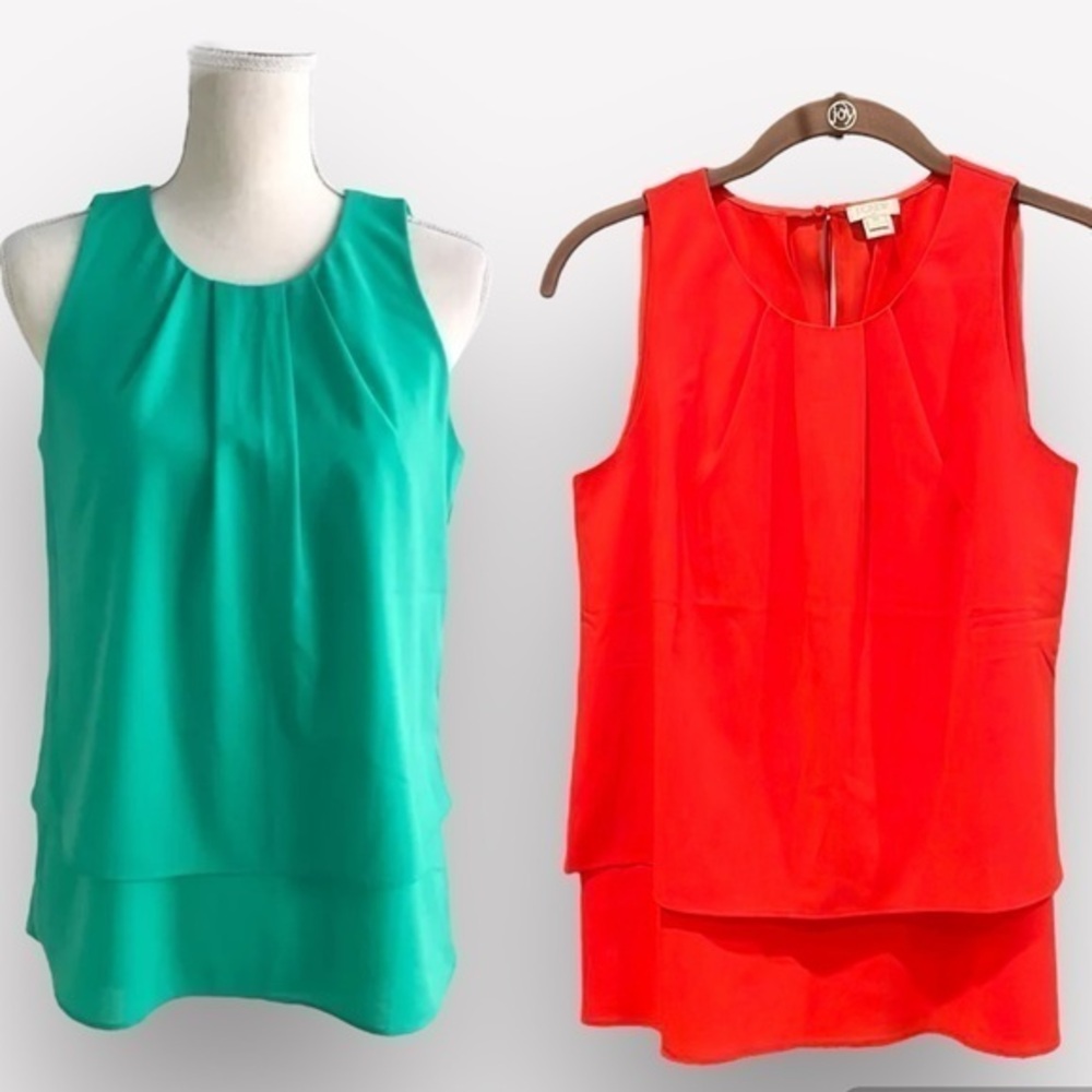 🇪🇸 🐠J Crew Factory coral sleeveless blouse tiered pleated keyhole back 00